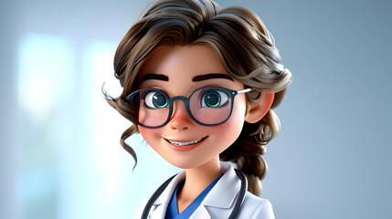 Smiling Cartoon Doctor with Glasses