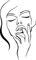 Female Face Trendy Line Art Drawing. Abstract Woman Face One Line Vector Illustration. Minimalistic Black Lines Drawing. Vector EPS 10	