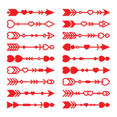 Set of arrow with heart vector