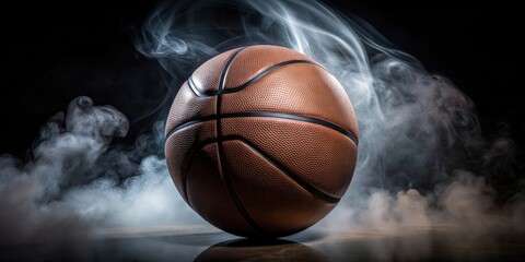 Fototapeta premium Black basketball ball with cold vapor in an isolated dark studio background , sports, basketball, vapor, isolated