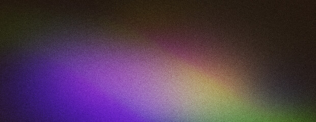 Grainy gradient background purple green blue yellow abstract glowing color wave black dark backdrop noise texture banner poster header design 