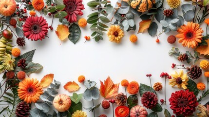 Fototapeta premium Festive Thanksgiving Border Card on White Background with Joyful Greetings