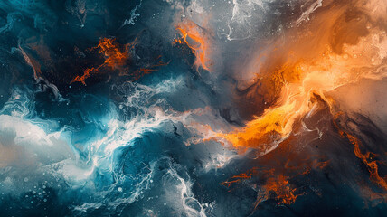 Vibrant abstract swirls of blue and orange creating energetic contrast