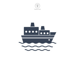 Obraz premium Ferry, Boat, sail, sailing, ship, yacht icon symbol vector illustration isolated on white background