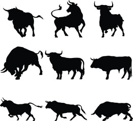 Silhouettes of different bull poses. bull vector  illustration. Bull set template vector logo