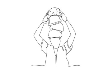 continues line one line art labor day workers put work helmets on their heads