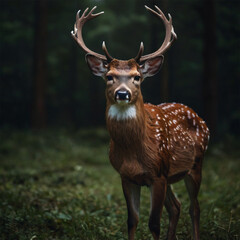 Fototapeta premium A deer that is realistic and has a natural background.