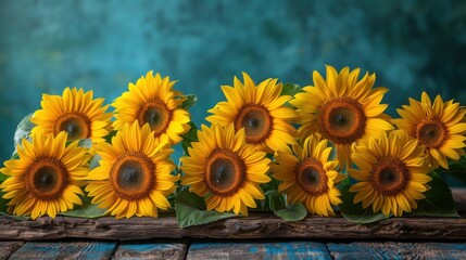 Obraz premium Rustic Sunflowers on Wooden Board - Natural Beauty and Warmth in a Charming Display