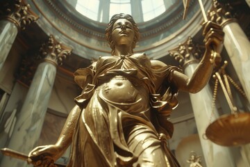 Obraz premium Statue of Lady Justice holding a sword in her hand, symbolizing fairness and justice