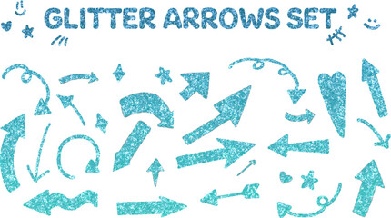 Stylish, cute, glitter arrow set. Blue, light blue.
