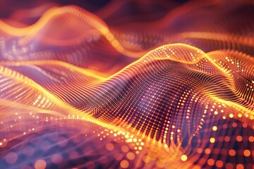 Wave of musical sounds. Abstract background with interweaving of dots and lines. 3D rendering with generative ai