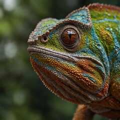 Chameleon into the wild. Beautiful extreme close-up. 