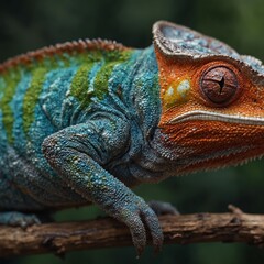 Chameleon into the wild. Beautiful extreme close-up.