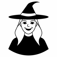 silhouette of a witch with a hat line art vector, halloween witch icon
