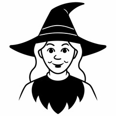 silhouette of a witch with a hat line art vector, halloween witch icon
