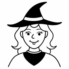 silhouette of a witch with a hat line art vector, halloween witch icon
