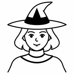 silhouette of a witch with a hat line art vector, halloween witch icon

