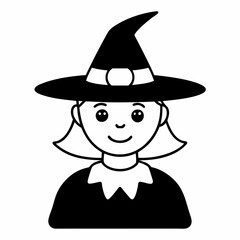 silhouette of a witch with a hat line art vector, halloween witch icon
