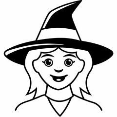 silhouette of a witch with a hat line art vector, halloween witch icon
