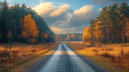 Fototapeta premium Autumn Road Through Forest.