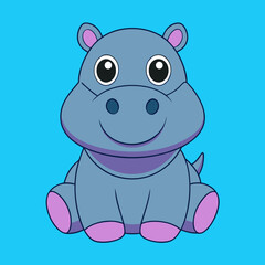 Cute hippopotamus cartoon illustration is sitting on a white background