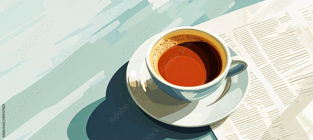 Canvas Prints cup of coffee with newspaper on table illustration