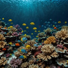 A group of fish are on the beautiful Sea coral reef