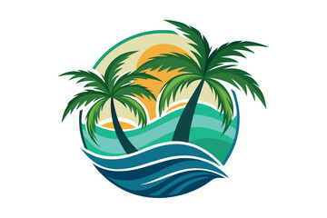 Palm Trees Overlapping Ocean Waves at Sunset