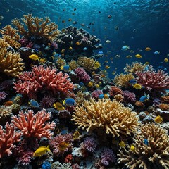 A group of fish are on the beautiful Sea coral reef