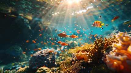 Fototapeta premium Underwater colorful coral reef for marine life, AI generated for ads