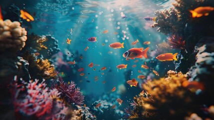 Naklejka premium Underwater colorful coral reef for marine life, AI generated for ads