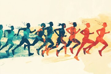 Naklejka premium Illustration of a group of runners running together ,runner pack , runner group