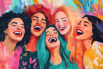 Obraz premium Illustration of a group of women smiling and laughing together