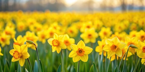 Obraz premium Wild yellow daffodils blooming in a field, spring, flowers, nature, vibrant, colorful, sunny, outdoors, meadow, petals