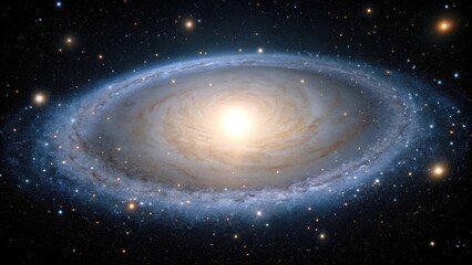 Fototapeta premium Elliptical galaxy with dense star clusters and bright central glow against deep black background , stars