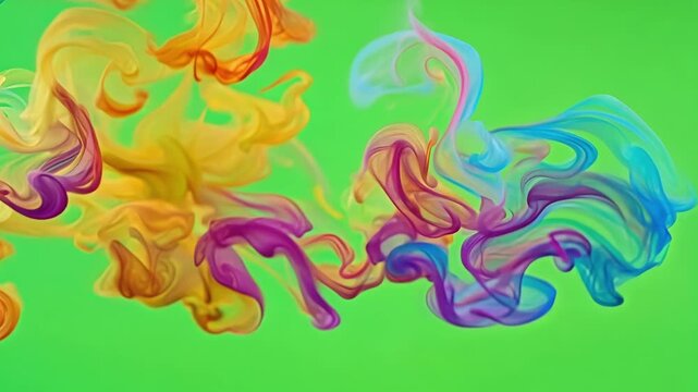 Dusty trails of rainbow hues swirl and collide creating a stunningly vivid scene like soing out of a fairytale. Green screen chromakey