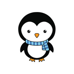 Vector cute penguin with carf isolated on the white background
