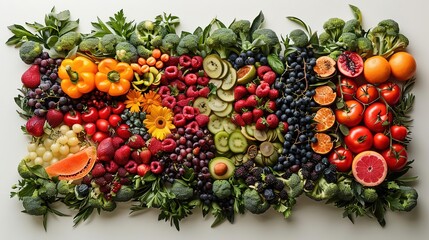 Vibrant Rainbow of Fresh Fruits and Vegetables - Food Photography