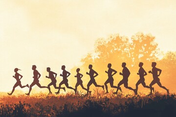 Fototapeta premium Illustration of a group of runners running together ,runner pack , runner group