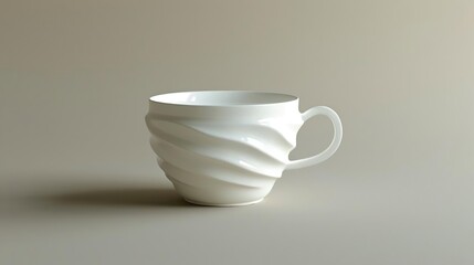 White Ceramic Teacup with Twisted Design 3D Illustration