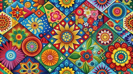 Colorful, abstract painting with Hispanic Heritage month patterns and vibrant shapes, abstract, painting