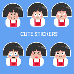 Collection of stickers with various cute girl expressions