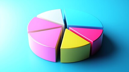 Obraz premium A colorful pie chart with six sections, representing data or market share, on a blue background.