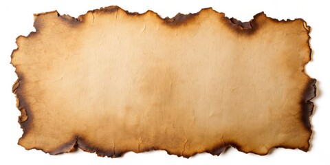 Fototapeta premium Burnt edges brown paper sheet isolated on background for copy space, burnt, edges, brown, paper, sheet, isolated, background