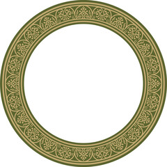 Vector round gold with green border, frame, Pompeii ring. Circle Neopolitan ornament. Art of Ancient Rome