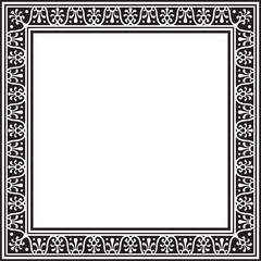 Vector square black monochrome border, frame, Pompeii. Rectangle Neopolitan ornament. Art of Ancient Rome. Template for stained glas