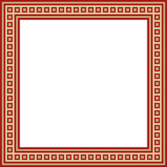 Vector gold with red square Egyptian ornament. Rectangle, frame, ancient Egypt.Pattern of lotus flowers and su