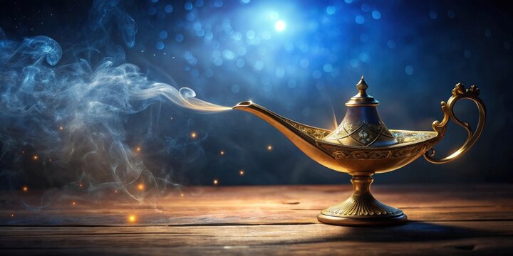 Magic lamp shining in the dark night , magic, lamp, night, mystery, fantasy, Arabian, genie, wish, dream, glowing