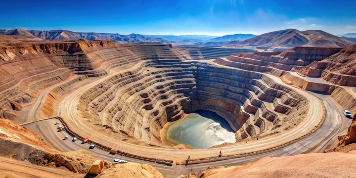 Aerial view of an expansive open-pit copper mine in Chile, copper, mine, pit, open-pit, Chile, aerial view, mining