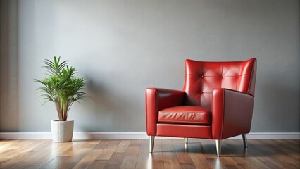 Red leather armchair in a modern living room setting, interior design, furniture, luxury, comfortable, stylish, decor